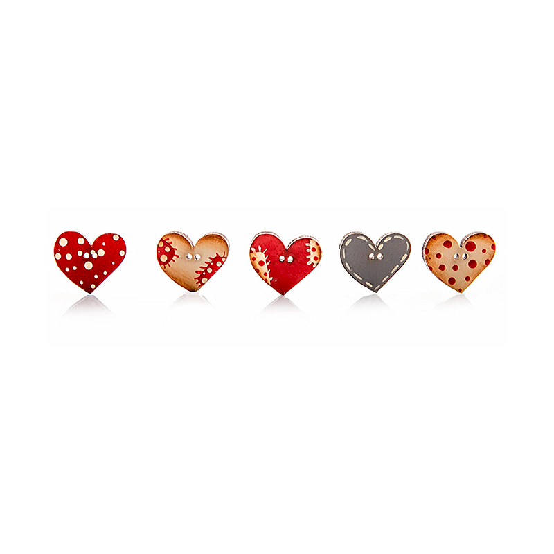 Botón Madera Corazón Patchwork