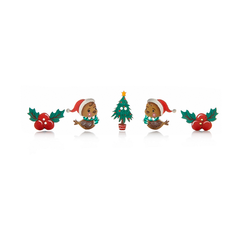 Botón Madera Pajaritos Navidad