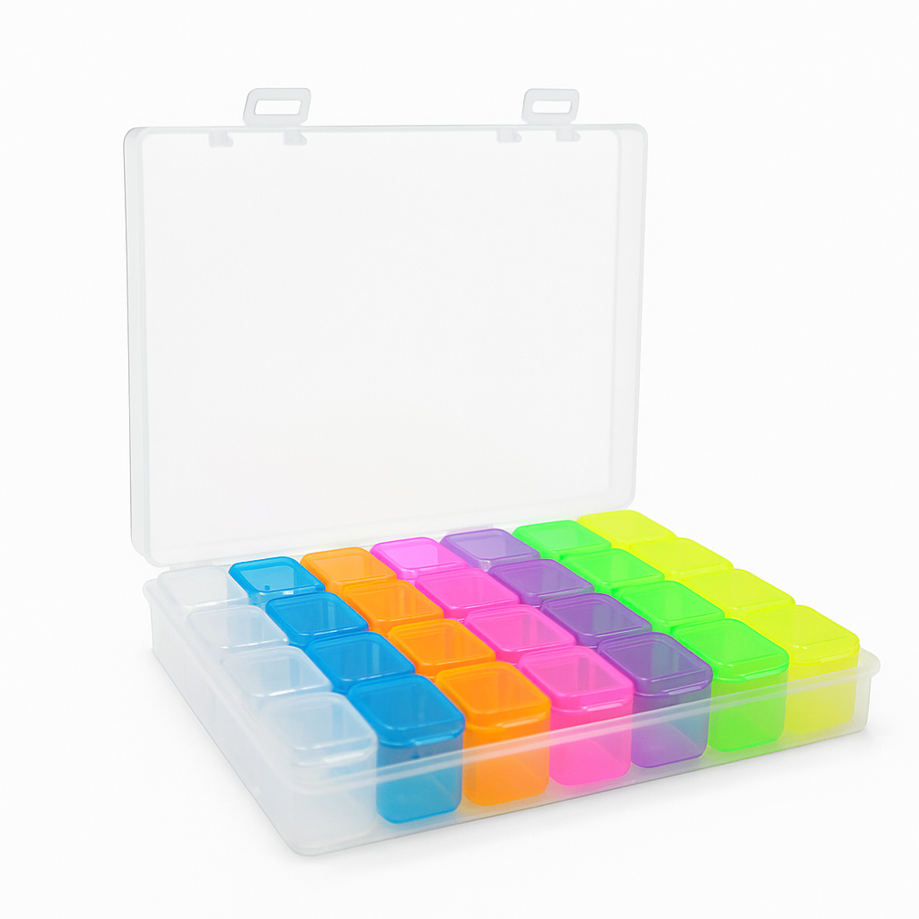 Organizador plástico colores 28 puestos 10x17cm